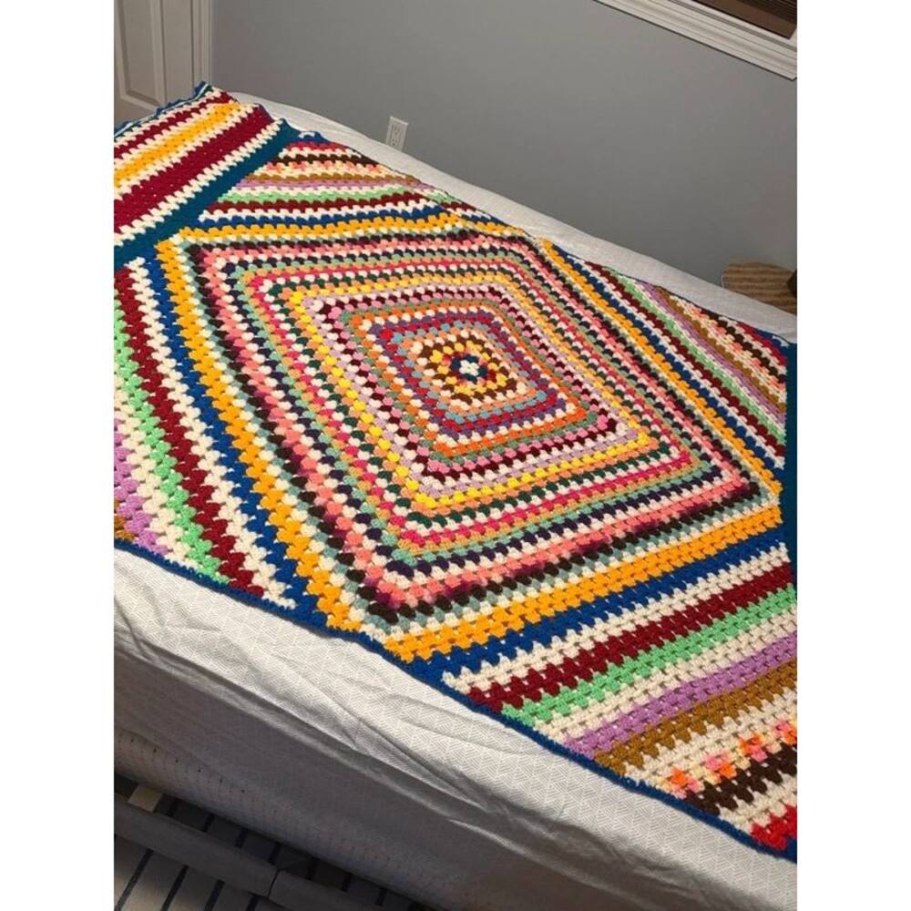 Vintage Multicolor Crochet Afghan 70x44 Granny Square Blanket Handmade Boho Thro - Picture 3 of 8